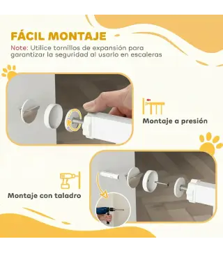 Barrera de Seguridad para Perros 75-85 cm para Puertas y Escaleras Apertura en Dos Sentidos Doble Bloqueo Blanco