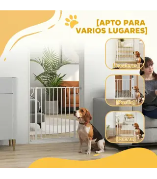 Barrera de Seguridad para Perros 75-85 cm para Puertas y Escaleras Apertura en Dos Sentidos Doble Bloqueo Blanco