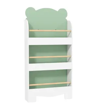 Estantería Infantil 3 Niveles Diseño de Osito Bordes Redondeados y Barreras de Seguridad para Libros y Juguetes Verde