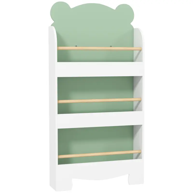 Estantería Infantil 3 Niveles Diseño de Osito Bordes Redondeados y Barreras de Seguridad para Libros y Juguetes Verde Estantería Infantil 3 Niveles Diseño de Osito Bordes Redondeados y Barreras de Seguridad para Libros y Juguetes Verde