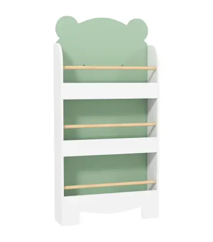 Estantería Infantil 3 Niveles Diseño de Osito Bordes Redondeados y Barreras de Seguridad para Libros y Juguetes Verde