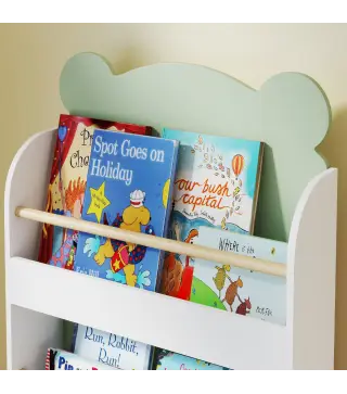 Estantería Infantil 3 Niveles Diseño de Osito Bordes Redondeados y Barreras de Seguridad para Libros y Juguetes Verde