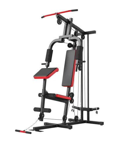 Máquina de Musculación con Polea Alta y Baja Prensa de Pecho y Piernas Compatible con Discos 25 y 50 mm (No Incluidos)