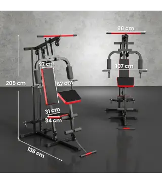 Máquina de Musculación con Polea Alta y Baja Prensa de Pecho y Piernas Compatible con Discos 25 y 50 mm (No Incluidos)