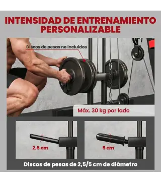Máquina de Musculación con Polea Alta y Baja Prensa de Pecho y Piernas Compatible con Discos 25 y 50 mm (No Incluidos)