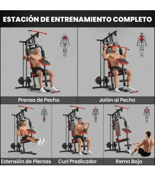 Máquina de Musculación con Polea Alta y Baja Prensa de Pecho y Piernas Compatible con Discos 25 y 50 mm (No Incluidos)