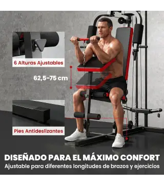 Máquina de Musculación con Polea Alta y Baja Prensa de Pecho y Piernas Compatible con Discos 25 y 50 mm (No Incluidos)