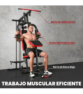 Máquina de Musculación con Polea Alta y Baja Prensa de Pecho y Piernas Compatible con Discos 25 y 50 mm (No Incluidos)