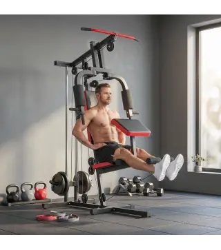 Máquina de Musculación con Polea Alta y Baja Prensa de Pecho y Piernas Compatible con Discos 25 y 50 mm (No Incluidos)
