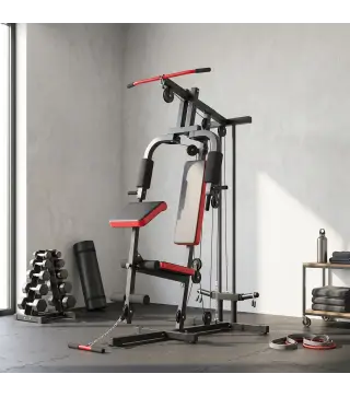 Máquina de Musculación con Polea Alta y Baja Prensa de Pecho y Piernas Compatible con Discos 25 y 50 mm (No Incluidos)