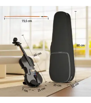 Violín 4/4 de Tamaño Completo de Madera con Estuche Arco Colofonia Afinadores Cuerdas y Soporte para Hombro Negro