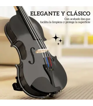 Violín 4/4 de Tamaño Completo de Madera con Estuche Arco Colofonia Afinadores Cuerdas y Soporte para Hombro Negro