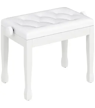 Banco de Piano Altura Ajustable Banqueta de Piano Asiento de Cuero Sintético Patas de Madera 64x35x55 cm Blanco