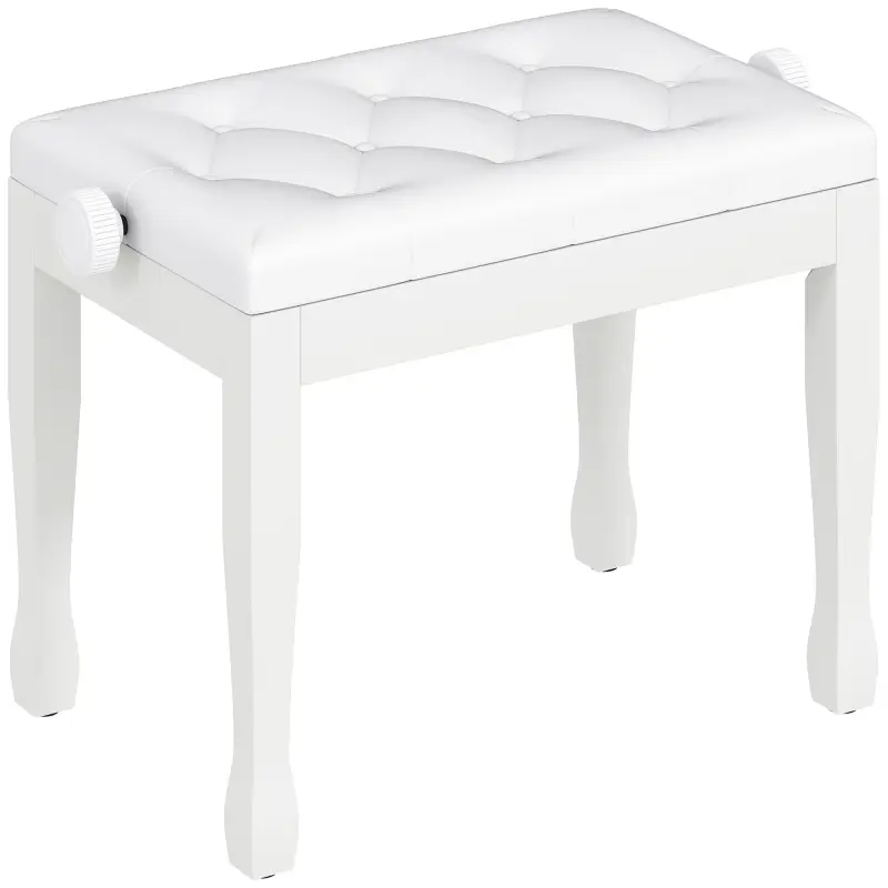Banco de Piano Altura Ajustable Banqueta de Piano Asiento de Cuero Sintético Patas de Madera 64x35x55 cm Blanco Banco de Piano Altura Ajustable Banqueta de Piano Asiento de Cuero Sintético Patas de Madera 64x35x55 cm Blanco