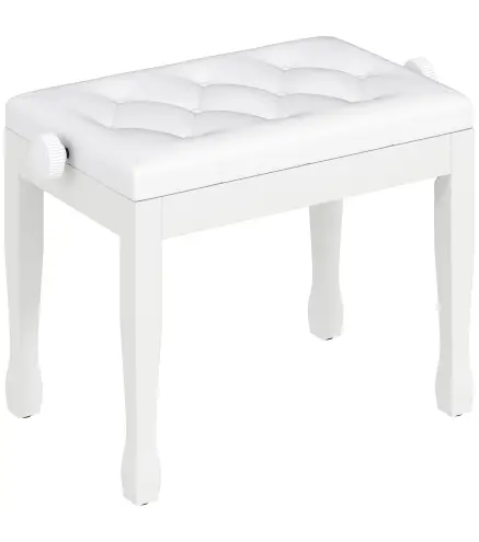 Banco de Piano Altura Ajustable Banqueta de Piano Asiento de Cuero Sintético Patas de Madera 64x35x55 cm Blanco