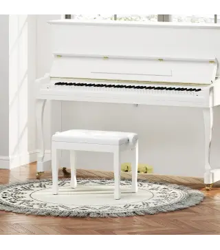 Banco de Piano Altura Ajustable Banqueta de Piano Asiento de Cuero Sintético Patas de Madera 64x35x55 cm Blanco