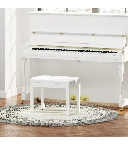 Banco de Piano Altura Ajustable Banqueta de Piano Asiento de Cuero Sintético Patas de Madera 64x35x55 cm Blanco