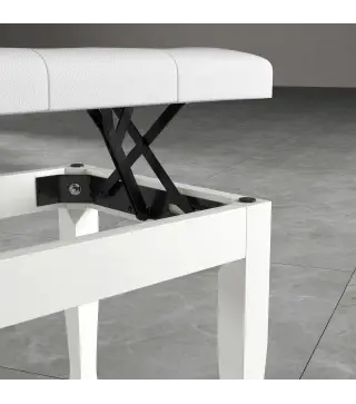 Banco de Piano Altura Ajustable Banqueta de Piano Asiento de Cuero Sintético Patas de Madera 64x35x55 cm Blanco