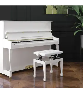 Banco de Piano Altura Ajustable Banqueta de Piano Asiento de Cuero Sintético Patas de Madera 64x35x55 cm Blanco