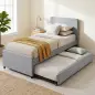 Cama Nido Individual 90x190 cm Estructura de Cama Tapizada en Lino con Cabecero y Piecero Listones de Madera Gris Claro Cama Nido Individual 90x190 cm Estructura de Cama Tapizada en Lino con Cabecero y Piecero Listones de Madera Gris Claro