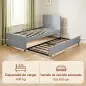 Cama Nido Individual 90x190 cm Estructura de Cama Tapizada en Lino con Cabecero y Piecero Listones de Madera Gris Claro Cama Nido Individual 90x190 cm Estructura de Cama Tapizada en Lino con Cabecero y Piecero Listones de Madera Gris Claro