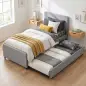 Cama Nido Individual 90x190 cm Estructura de Cama Tapizada en Lino con Cabecero y Piecero Listones de Madera Gris Claro Cama Nido Individual 90x190 cm Estructura de Cama Tapizada en Lino con Cabecero y Piecero Listones de Madera Gris Claro