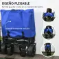 Carro de Jardín Plegable con Longitud y Ángulo del Mango Ajustables y Bolsa de Transporte Carga 100 kg Azul Oscuro