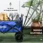 Carro de Jardín Plegable con Longitud y Ángulo del Mango Ajustables y Bolsa de Transporte Carga 100 kg Azul Oscuro