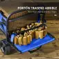 Carro de Jardín Plegable con Longitud y Ángulo del Mango Ajustables y Bolsa de Transporte Carga 100 kg Azul Oscuro