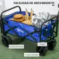 Carro de Jardín Plegable con Longitud y Ángulo del Mango Ajustables y Bolsa de Transporte Carga 100 kg Azul Oscuro