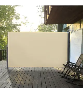 Toldo Lateral Retráctil 300x180cm Pantalla Enrollable Mampara de Privacidad y Protección Solar para Balcón Terraza Crema