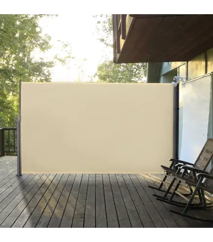 Toldo Lateral Retráctil 300x180cm Pantalla Enrollable Mampara de Privacidad y Protección Solar para Balcón Terraza Crema