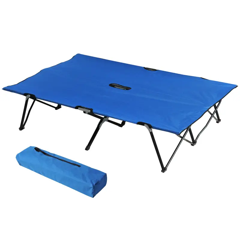Cama de Acampada Plegable con Bolsa de Transporte y Marco Metálico Carga 136 kg para Playa Senderismo 193x125x40 cm Azul