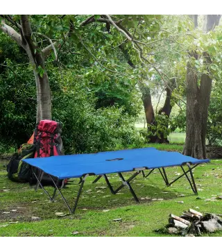 Cama de Acampada Plegable con Bolsa de Transporte y Marco Metálico Carga 136 kg para Playa Senderismo 193x125x40 cm Azul