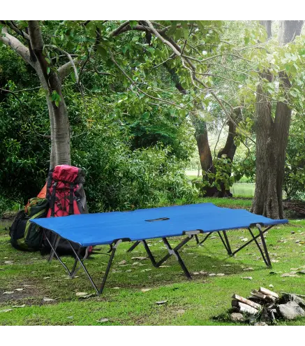 Cama de Acampada Plegable con Bolsa de Transporte y Marco Metálico Carga 136 kg para Playa Senderismo 193x125x40 cm Azul