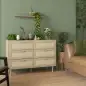 Cómoda para Dormitorio con 6 Cajones con Frontal de Ratán Patas de Madera Cajonera Estilo Bohemio 110x40x75 cm Roble