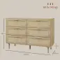 Cómoda para Dormitorio con 6 Cajones con Frontal de Ratán Patas de Madera Cajonera Estilo Bohemio 110x40x75 cm Roble