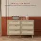 Cómoda para Dormitorio con 6 Cajones con Frontal de Ratán Patas de Madera Cajonera Estilo Bohemio 110x40x75 cm Roble
