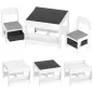 Juego de Mesa con Sillas para Niños 3 en 1 con Pizarra Cajones de Tela y Espacio de Almacenamiento Blanco y Gris Juego de Mesa con Sillas para Niños 3 en 1 con Pizarra Cajones de Tela y Espacio de Almacenamiento Blanco y Gris