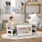 Juego de Mesa con Sillas para Niños 3 en 1 con Pizarra Cajones de Tela y Espacio de Almacenamiento Blanco y Gris Juego de Mesa con Sillas para Niños 3 en 1 con Pizarra Cajones de Tela y Espacio de Almacenamiento Blanco y Gris