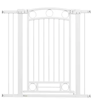 Puerta para Perros con Ancho Ajustable 76-104 cm Barrera de Seguridad para Perros con 2 Extensiones Blanco