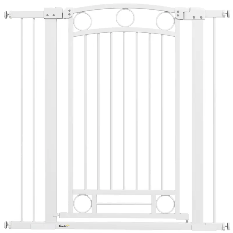 Puerta para Perros con Ancho Ajustable 76-104 cm Barrera de Seguridad para Perros con 2 Extensiones Blanco Puerta para Perros con Ancho Ajustable 76-104 cm Barrera de Seguridad para Perros con 2 Extensiones Blanco