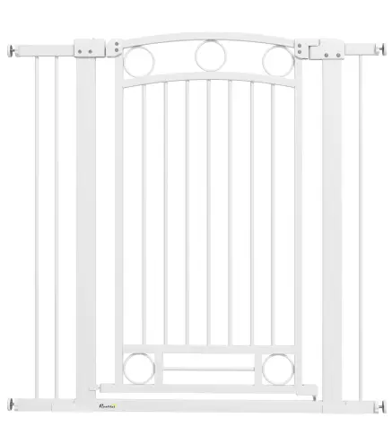 Puerta para Perros con Ancho Ajustable 76-104 cm Barrera de Seguridad para Perros con 2 Extensiones Blanco