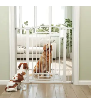 Puerta para Perros con Ancho Ajustable 76-104 cm Barrera de Seguridad para Perros con 2 Extensiones Blanco