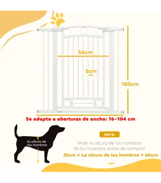 Puerta para Perros con Ancho Ajustable 76-104 cm Barrera de Seguridad para Perros con 2 Extensiones Blanco