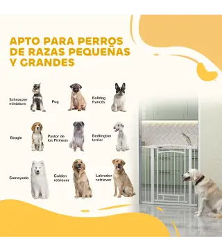 Puerta para Perros con Ancho Ajustable 76-104 cm Barrera de Seguridad para Perros con 2 Extensiones Blanco