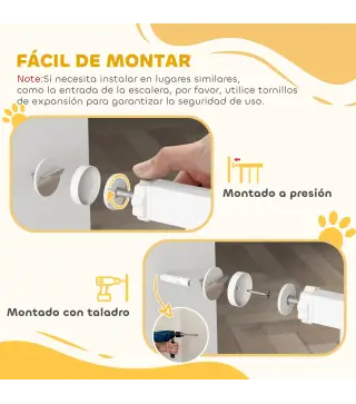 Puerta para Perros con Ancho Ajustable 76-104 cm Barrera de Seguridad para Perros con 2 Extensiones Blanco