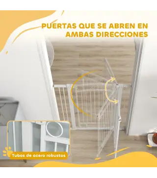 Puerta para Perros con Ancho Ajustable 76-104 cm Barrera de Seguridad para Perros con 2 Extensiones Blanco