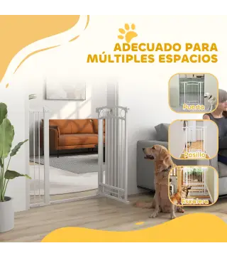 Puerta para Perros con Ancho Ajustable 76-104 cm Barrera de Seguridad para Perros con 2 Extensiones Blanco