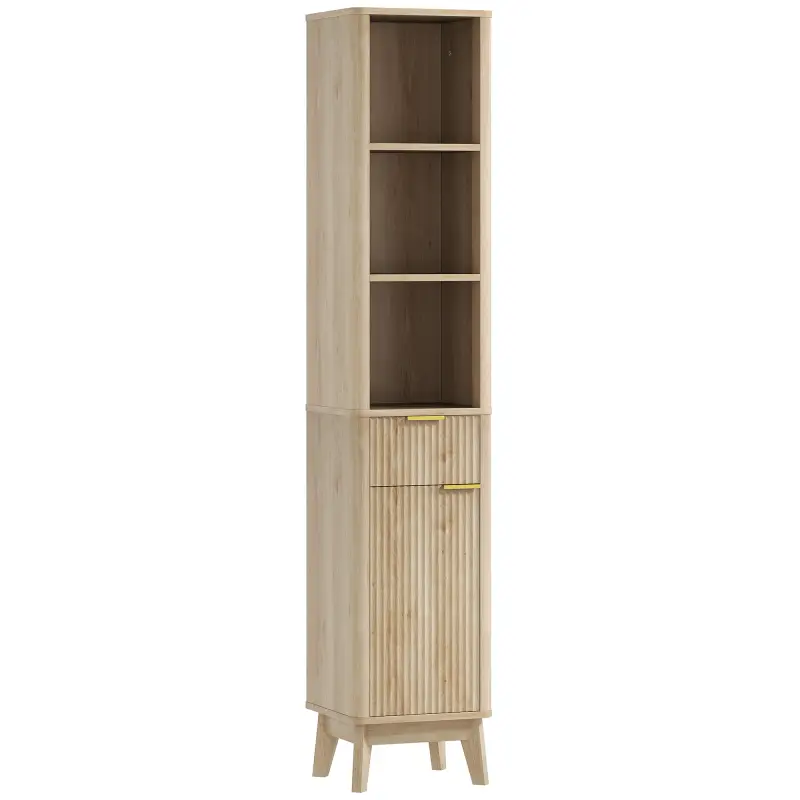 Columna Alta de Baño con Estantes y Cajón Diseño Compacto y Funcional para Espacios Reducidos 33x30x170 cm Tono Madera Columna Alta de Baño con Estantes y Cajón Diseño Compacto y Funcional para Espacios Reducidos 33x30x170 cm Tono Madera